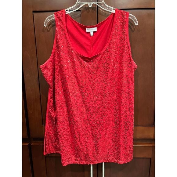 Fashion Bug Red Sequined Tank Top 1X! - Picture 3 of 7
